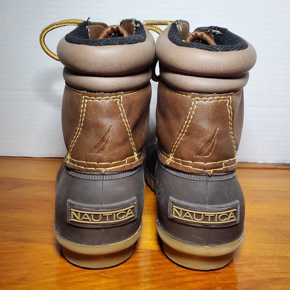 Nautica Waterproof Duck Boots Youth 1 Channing Brown Faux Leather Round Toe Kids - Picture 3 of 9